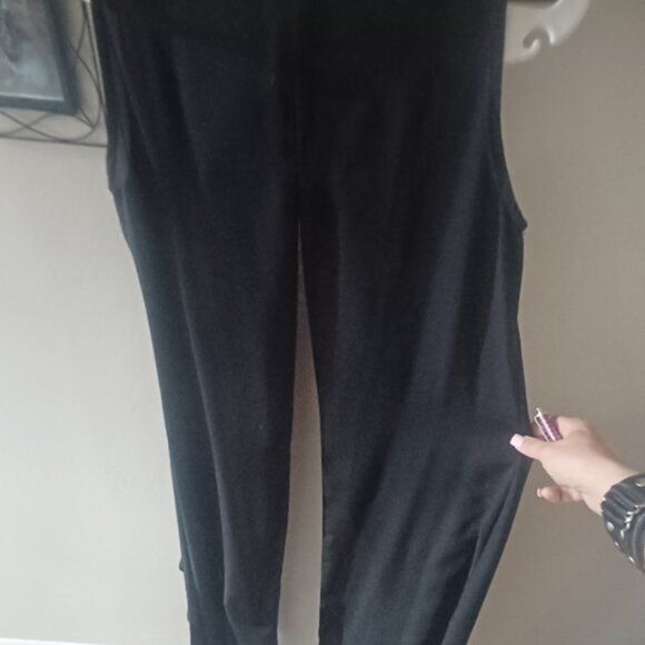 Long Sheer Black Duster Vest Camino Large Slit Slanted Angled Sides Cape Med - Picture 4 of 4